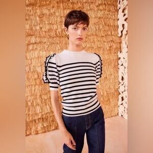 NWT $470 Ulla Johnson Ottilie Stripe Puff Sleeve Cashmere Sweater